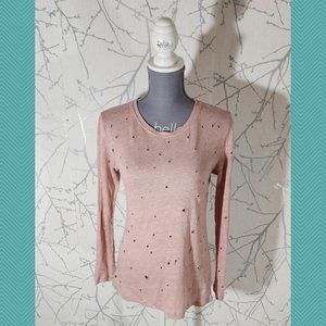 Black Orchid Pink 100% Linen Distressed Holes Long Sleeve Tee